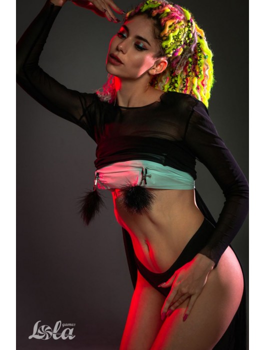 Зажимы на соски с черным пухом Euphoric - Lola Games - купить с доставкой в Раменском