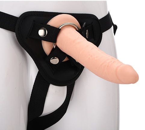 Телесный страпон на черных трусиках STRAP ON REAL DILDO - 20 см. - Dream Toys - купить с доставкой в Раменском