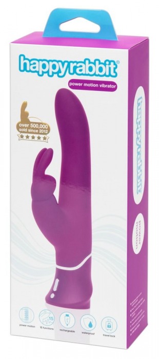 Лиловый вибратор Curve Thrusting Rechargeable Rabbit Vibrator - 24,1 см. - Happy Rabbit
