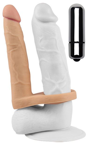 Телесная вибронасадка для двойного проникновения The Ultra Soft Double-Vibrating - 15,8 см. - Lovetoy - купить с доставкой в Раменском