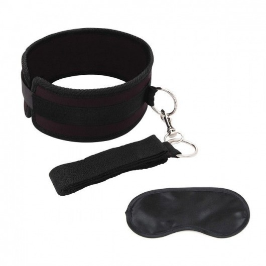 Черный ошейник с длинным поводком Collar and Leash Set - Lux Fetish - купить с доставкой в Раменском