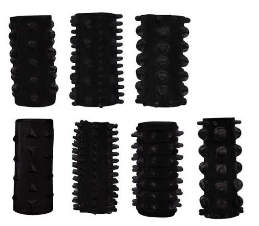 Набор из 7 черных насадок PENIS SLEEVES SET - Dream Toys - в Раменском купить с доставкой
