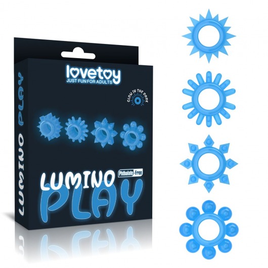 Набор из 4 голубых, светящихся в темноте эрекционных колец Lumino Play - Lovetoy - в Раменском купить с доставкой