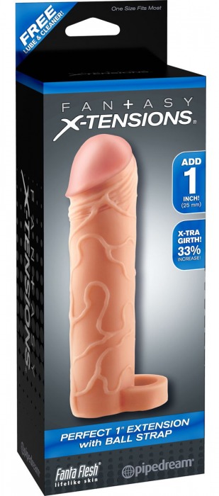 Телесная насадка с кольцом Perfect 1 Extension with Ball Strap - 17 см. - Pipedream - в Раменском купить с доставкой