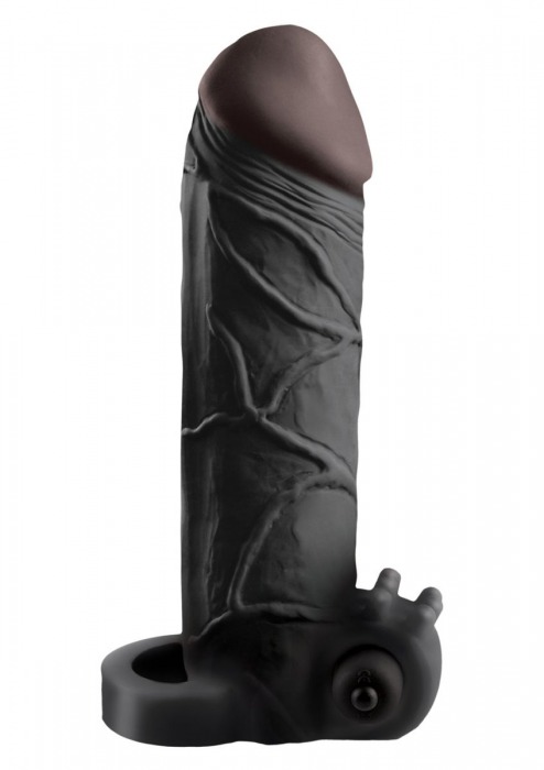 Чёрная вибронасадка с кольцом Vibrating Real Feel 2 Extension - 16 см. - Pipedream - в Раменском купить с доставкой