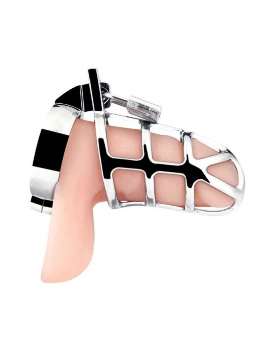 Серебристая металлическая клетка для члена с замком Enslave Cock Cage - BlueLine - купить с доставкой в Раменском