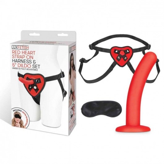 Красный поясной фаллоимитатор Red Heart Strap on Harness   5in Dildo Set - 12,25 см. - Lux Fetish - купить с доставкой в Раменском