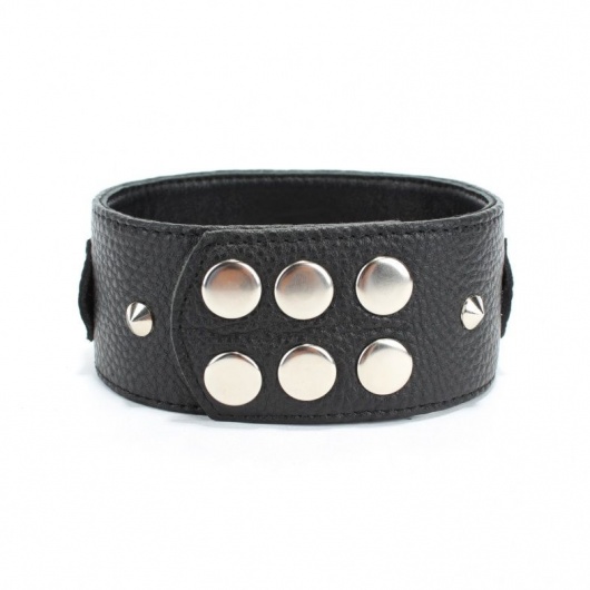 Черный кожаный ошейник с короткими шипами - БДСМ Арсенал - купить с доставкой в Раменском