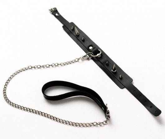 Черный ошейник с шипами и поводком - Crazy Handmade - купить с доставкой в Раменском