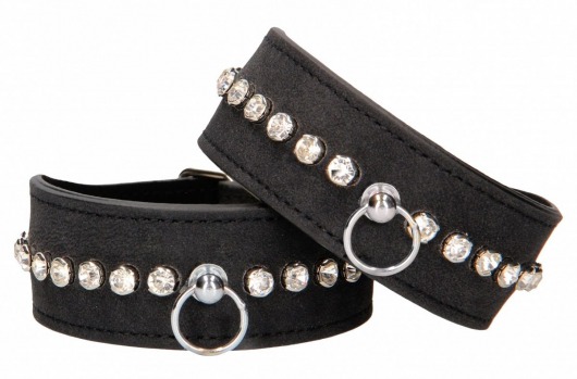 Черные наручники Diamond Studded Wrist Cuffs - Shots Media BV - купить с доставкой в Раменском