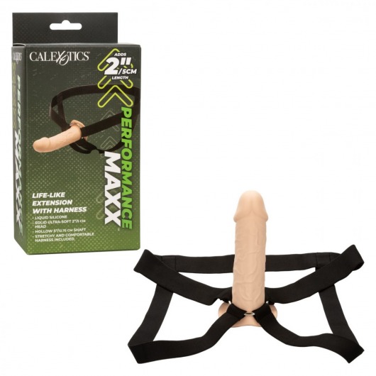 Телесный фаллопротез Life-Like Extension with Harness - 17,75 см. - California Exotic Novelties - купить с доставкой в Раменском