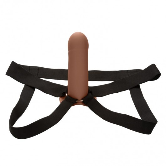 Коричневый фаллопротез из силикона Extension with Harness - 15,75 см. - California Exotic Novelties - купить с доставкой в Раменском