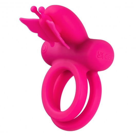 Розовое эрекционное виброкольцо Silicone Rechargeable Dual Butterfly Ring - California Exotic Novelties - в Раменском купить с доставкой