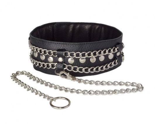 Чёрный ошейник с цепочками и поводком - Sitabella - купить с доставкой в Раменском