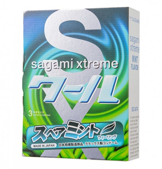 Презервативы Sagami Xtreme Mint с ароматом мяты - 3 шт. - Sagami - купить с доставкой в Раменском