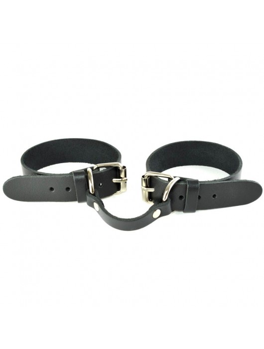 Черные кожаные наручники со съемной красной опушкой - Sitabella - купить с доставкой в Раменском