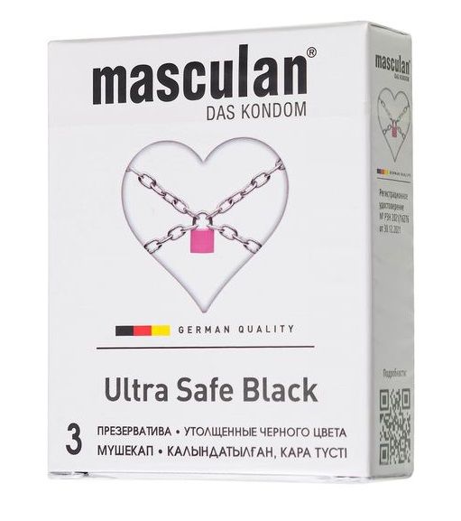 Ультрапрочные презервативы Masculan Ultra Safe Black - 3 шт. - Masculan - купить с доставкой в Раменском