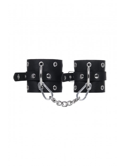 Черные кожаные однослойные наручники с люверсами - Pecado - купить с доставкой в Раменском