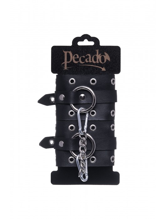 Черные кожаные однослойные наручники с люверсами - Pecado - купить с доставкой в Раменском