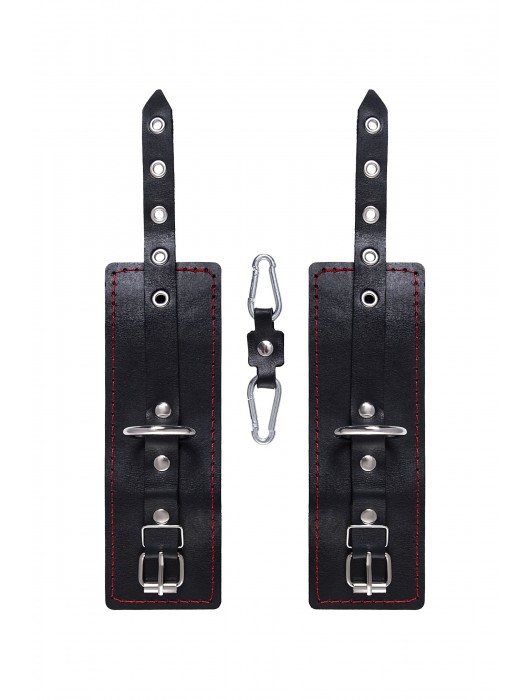 Черные кожаные однослойные наручники с контрастной строчкой - Pecado - купить с доставкой в Раменском