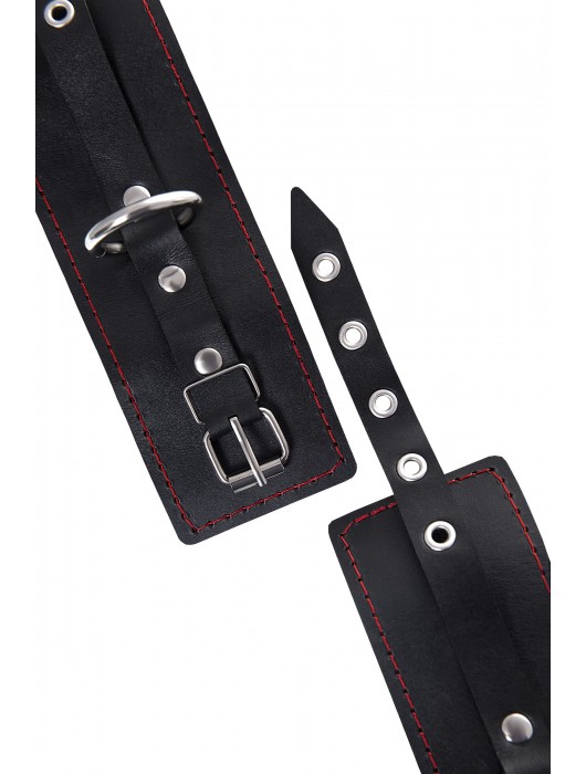 Черные кожаные однослойные наручники с контрастной строчкой - Pecado - купить с доставкой в Раменском