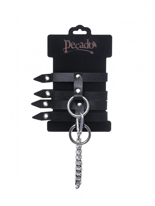 Черные однослойные кожаные оковы из двух ремешков - Pecado - купить с доставкой в Раменском