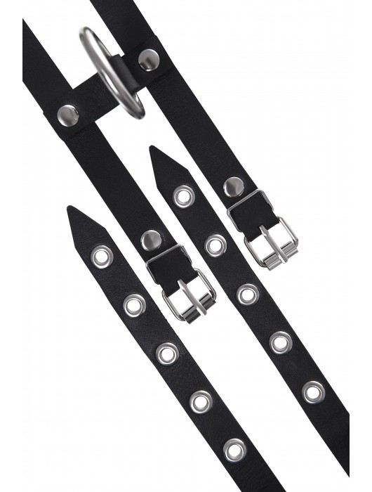 Черные однослойные кожаные оковы из двух ремешков - Pecado - купить с доставкой в Раменском