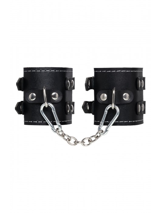 Черные кожаные наручники с двумя ремнями и красной подкладкой - Pecado - купить с доставкой в Раменском