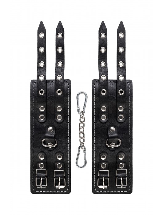 Черные кожаные наручники с двумя ремнями и красной подкладкой - Pecado - купить с доставкой в Раменском