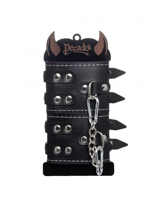 Черные кожаные наручники с двумя ремнями и красной подкладкой - Pecado - купить с доставкой в Раменском