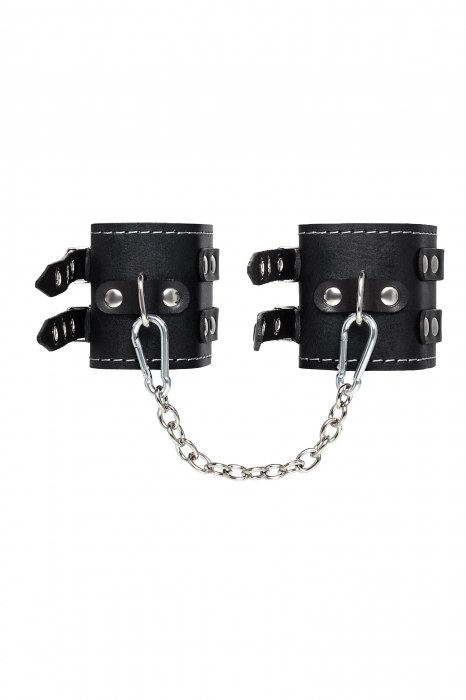 Черные кожаные оковы с двумя ремнями и красной подкладкой - Pecado - купить с доставкой в Раменском