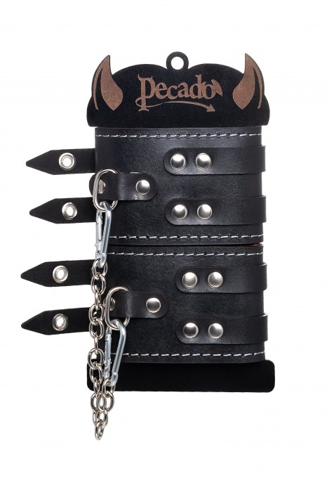 Черные кожаные оковы с двумя ремнями и красной подкладкой - Pecado - купить с доставкой в Раменском