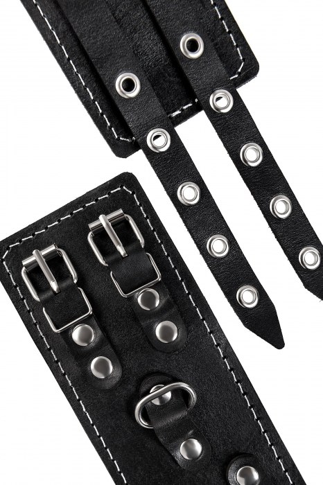 Черные кожаные оковы с двумя ремнями и красной подкладкой - Pecado - купить с доставкой в Раменском