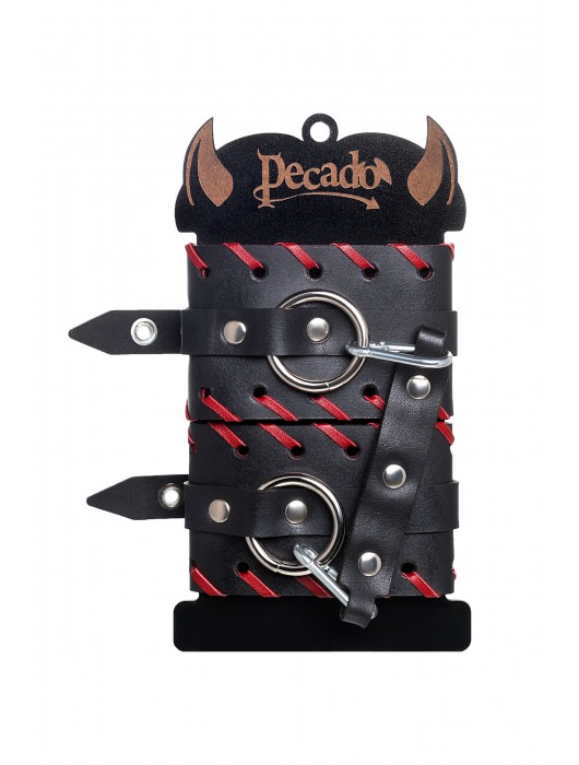 Черно-красные оковы из натуральной кожи - Pecado - купить с доставкой в Раменском