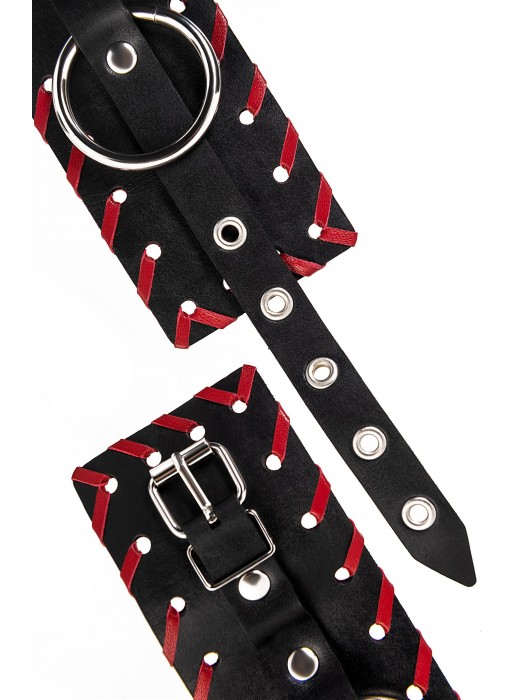 Черно-красные оковы из натуральной кожи - Pecado - купить с доставкой в Раменском