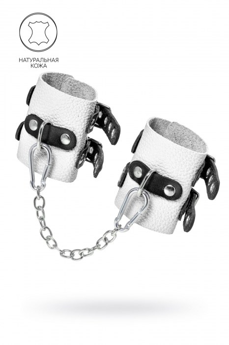 Бело-черные наручники с двумя ремешками и люверсами - Pecado - купить с доставкой в Раменском