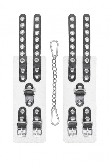 Бело-черные наручники с двумя ремешками и люверсами - Pecado - купить с доставкой в Раменском