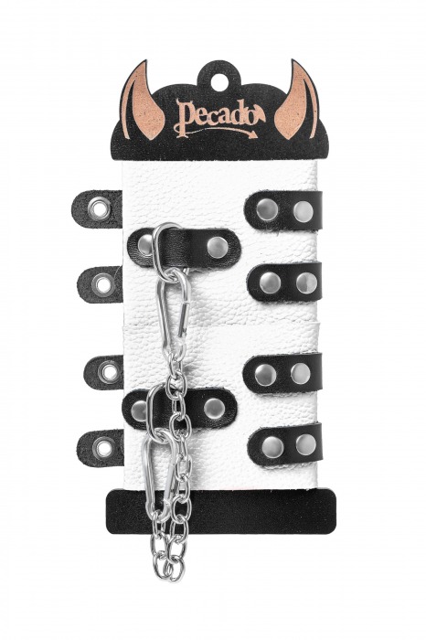 Бело-черные наручники с двумя ремешками и люверсами - Pecado - купить с доставкой в Раменском
