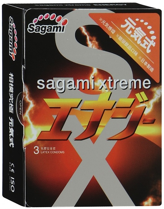 Презервативы Sagami Xtreme ENERGY с ароматом энергетика - 3 шт. - Sagami - купить с доставкой в Раменском