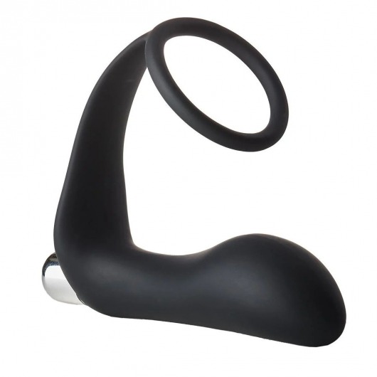Черное эрекционное кольцо с вибропробкой Vibrating Anal Plug With Cockring - Dream Toys - в Раменском купить с доставкой