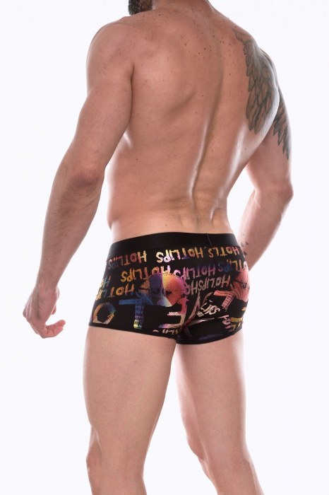 Черные трусы-боксеры с разноцветным принтом в виде надписей и губ - Don Moris купить с доставкой