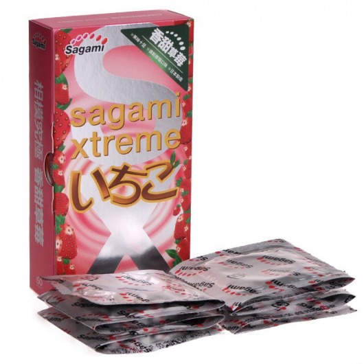 Презервативы Sagami Xtreme Strawberry c ароматом клубники - 10 шт. - Sagami - купить с доставкой в Раменском