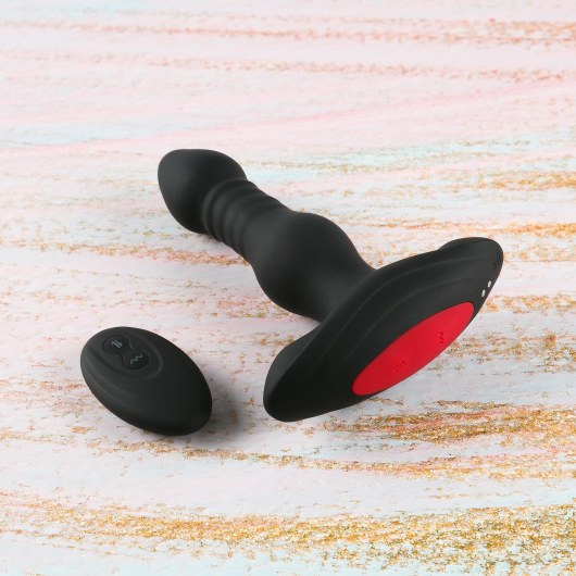 Черная фрикционная вибропробка Viking с пультом ДУ - 15 см. - HOT planet