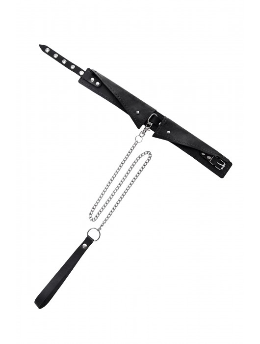 Черный кожаный ошейник-воротник с поводком - Pecado - купить с доставкой в Раменском