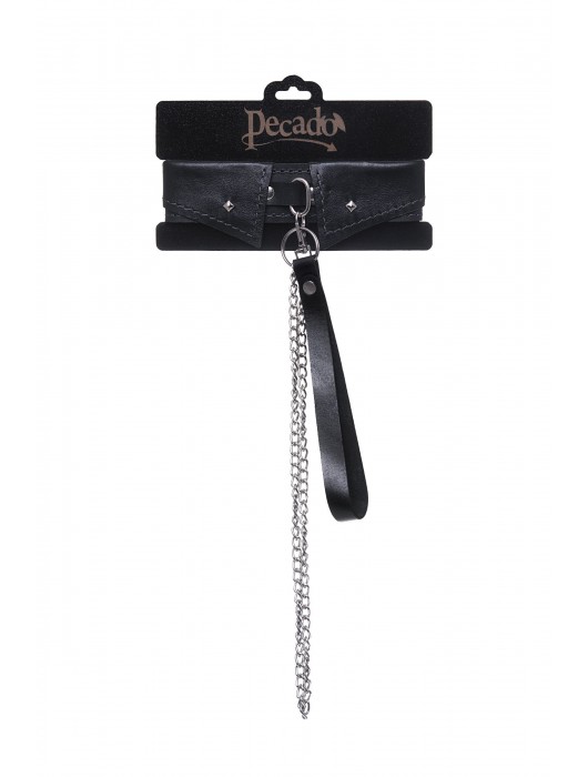 Черный кожаный ошейник-воротник с поводком - Pecado - купить с доставкой в Раменском
