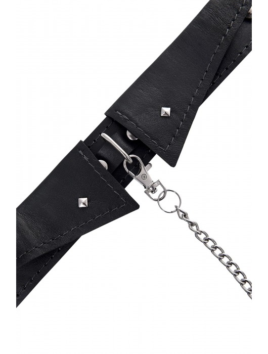 Черный кожаный ошейник-воротник с поводком - Pecado - купить с доставкой в Раменском