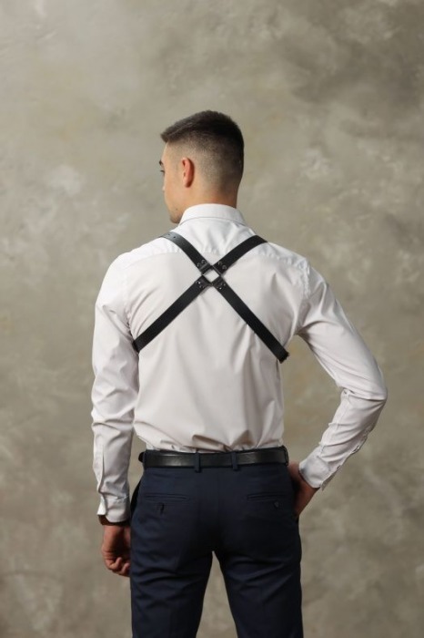 Черная мужская кожаная портупея №4 - БДСМ Арсенал - купить с доставкой в Раменском