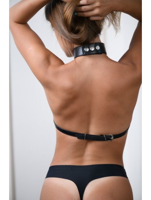 Черная кожаная сбруя с ошейником plus size из нежной кожи - БДСМ Арсенал - купить с доставкой в Раменском