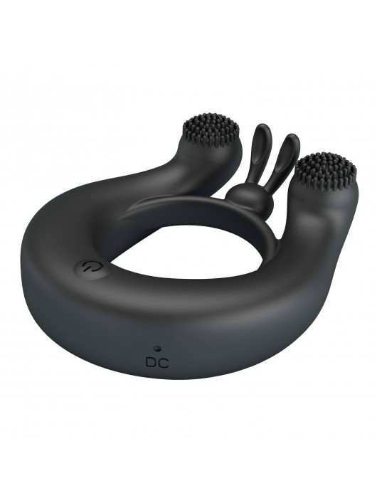 Черное эрекционное кольцо Dahlia с 2 стимулирующими щеточками - Baile - в Раменском купить с доставкой