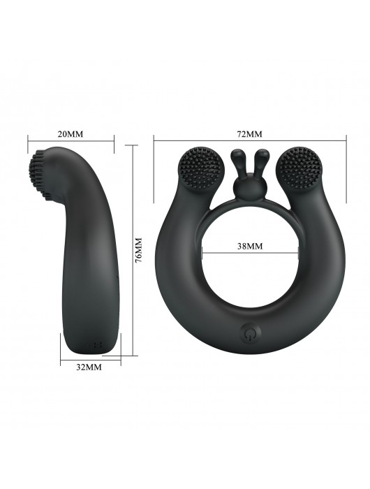 Черное эрекционное кольцо Dahlia с 2 стимулирующими щеточками - Baile - в Раменском купить с доставкой